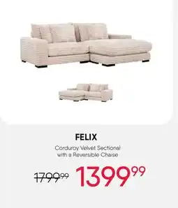 Meubles RD Felix - Corduroy Velvet Sectional with Reversible Chaise offer