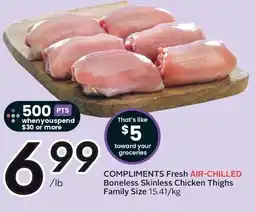 Sobeys Compliments fresh air-chilled boneless skinless chicken thighs family size offer