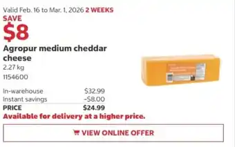 Costco Agropur medium cheddar cheese offer