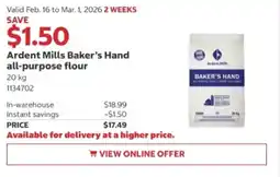 Costco Ardent Mills Baker's Hand all-purpose flour offer