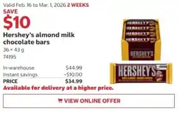 Costco Hershey's almond milk chocolate bars offer