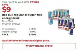 Costco Red Bull regular or sugar-free energy drink offer