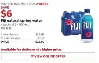 Costco Fiji natural spring water offer
