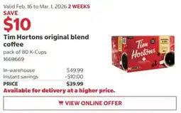 Costco Tim Hortons original blend coffee offer