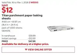 Costco Titan parchment paper baking sheets offer