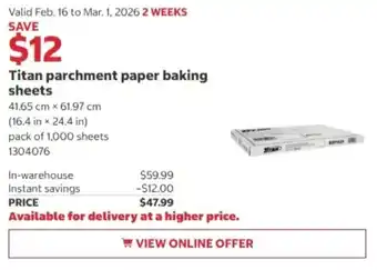 Costco Titan parchment paper baking sheets offer