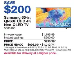 Costco Samsung 65-in. QN60F UHD 4K Neo-QLED TV offer