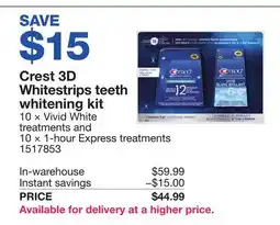 Costco Crest 3D Whitestrips teeth whitening kit offer