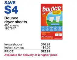 Costco Bounce dryer sheets offer