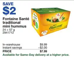 Costco Fontaine Santé traditional mini hummus offer