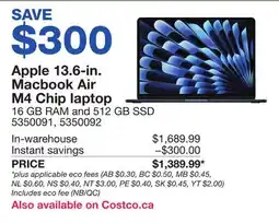 Costco Apple 13.6-in. Macbook Air M4 Chip laptop offer