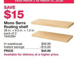 Costco Mono Serra floating shelf offer