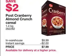 Costco Post Cranberry Almond Crunch cereal offer