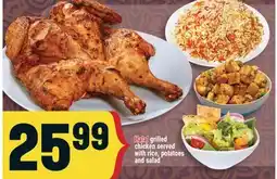 Marché Adonis Halal grilled chicken served with rice, potatoes and salad offer