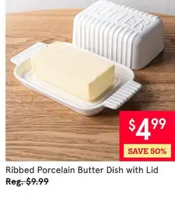 Kitchen Stuff Plus Ribbed Porcelain Butter Dish with Lid offer