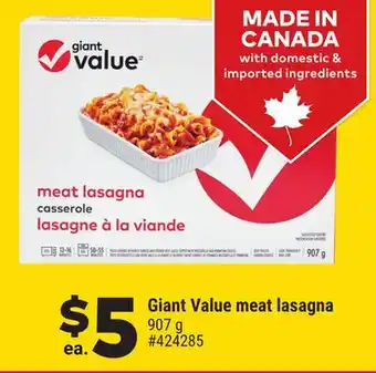 Giant Tiger Giant Value meat lasagna offer