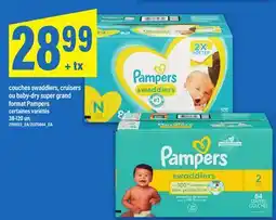 Maxi COUCHES SWADDLERS, CRUISERS OU BABY-DRY SUPER GRAND FORMAT PAMPERS, 38-120 UN offer