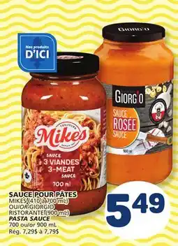 Marché Bonichoix MIKES (410 to 700 mL) OR GIORGIO GIORGIO RISTORANTE (900 mL) PASTA SAUCE 900 mL offer