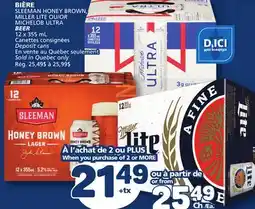 Marché Bonichoix SLEEMAN HONEY BROWN, MILLER LITE OR MICHELOB ULTRA BEER offer