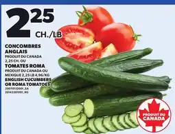 Provigo ENGLISH CUCUMBERS OR ROMA TOMATOES offer