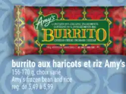 Marché Adonis BURRITO AUX HARICOTS ET RIZ AMY'S | AMY'S FROZEN BEAN AND RICE offer