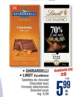 Jean Coutu GHIRARDELLI, LINDT Excellence Chocolate bars Selected sizes offer