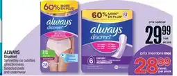 Jean Coutu ALWAYS Discreet Selected pads and underwear offer
