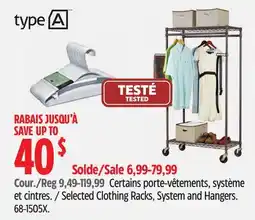 Canadian Tire Type A Selected Clothing Racks, System and Hangers offer