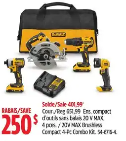 Canadian Tire DEWALT 20V MAX Brushless Compact 4-Pc Combo Kit offer