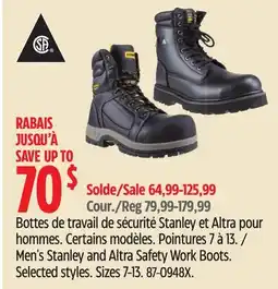 Canadian Tire Men's Stanley and Altra Safety Work Boots offer
