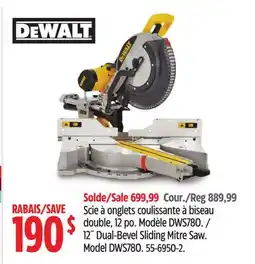 Canadian Tire 12˝ Dual-Bevel Sliding Mitre Saw Dewalt offer