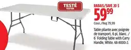 Canadian Tire 6´ Folding Table with Carry Handle, White offer