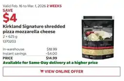 Costco Kirkland Signature shredded pizza mozzarella cheese offer