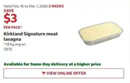 Costco Kirkland Signature meat lasagna offer
