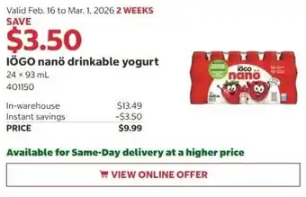 Costco IÖGO nanö drinkable yogurt offer
