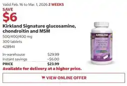 Costco Kirkland Signature glucosamine, chondroitin and MSM offer