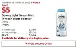 Costco Downy light Ocean Mist in-wash scent booster offer