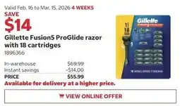 Costco Gillette Fusion5 ProGlide razor with 18 cartridges offer