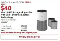 Costco Winix C610 4 stage air purifier with Wi-Fi and PlasmaWave Technology offer