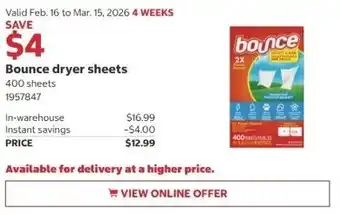 Costco Bounce dryer sheets offer