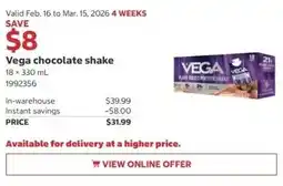 Costco Vega chocolate shake offer