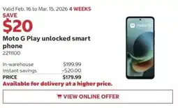 Costco Moto G Play unlocked smart phone offer