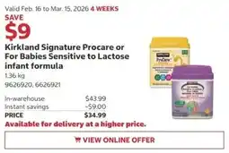 Costco Kirkland Signature Procare or For Babies Sensitive to Lactose infant formula offer