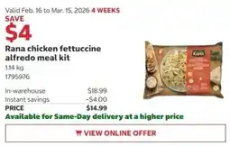 Costco Rana chicken fettuccine alfredo meal kit offer