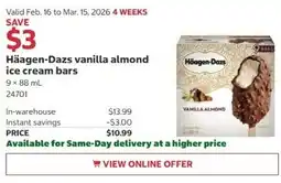 Costco Häagen-Dazs vanilla almond ice cream bars offer