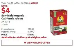 Costco Sun-Maid organic California raisins offer