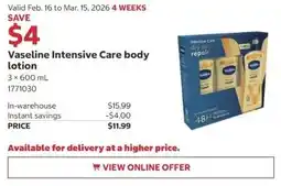 Costco Vaseline Intensive Care body lotion offer