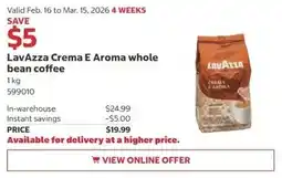 Costco LavAzza Crema E Aroma whole bean coffee offer