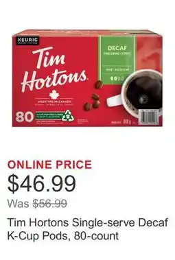 Costco Tim Hortons Single-serve Decaf K-Cup Pods, 80-count offer