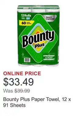 Costco Bounty Plus Paper Towel, 12 x 91 Sheets offer